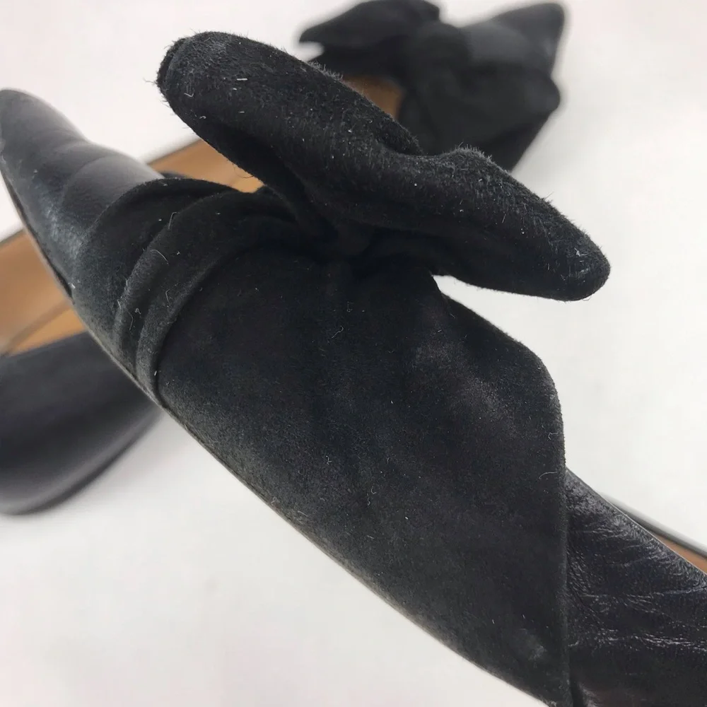 Tory Burch Women's Size 10 Eleanor Flat Black Leather Bow Pointed Toe Shoes